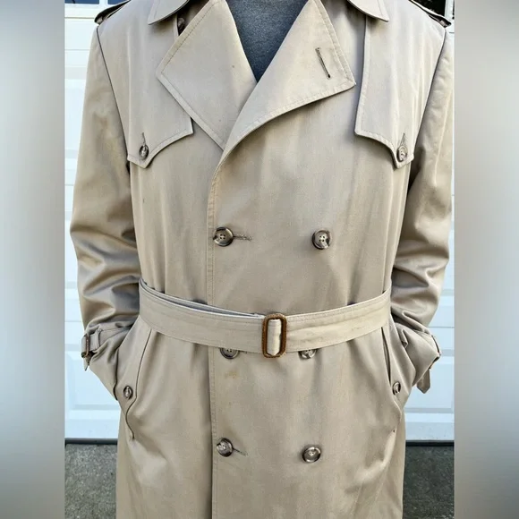 Vintage Christian Dior Long Double Breasted Light tan Trench Coat 44R - Picture 2 of 11